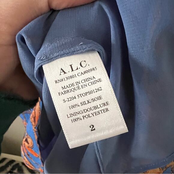 A.L.C. June Blue & Orange Silk Blouse - Picture 7 of 8